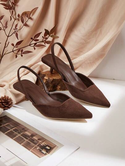 Women's Solid Color Suede Kitten Heel Shoes, Elegant Pointed Toe High Heels, Fashionable Ankle Strap Open Toe High Heels
