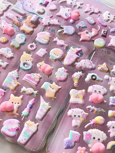 3D加厚泡沫贴纸 - 柴犬、狐狸、桃子图案减压贴纸，可用于DIY手账、手机壳、水瓶等，亦可作为装饰贴纸