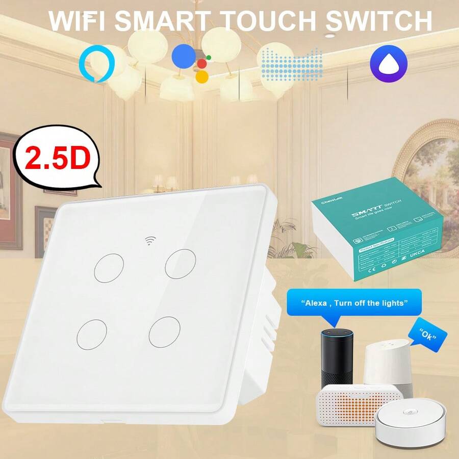 Universal EU Standard Wifi Smart Wall Switch, 2.5D Plastic Frame Design, 1/2/3/4 Gang Options, Compatible With Alexa Voice Control, APP Remote, Timer, Countdown, Touch Backlight, No Rewiring Required, Suitable For 10-400W LED/Incandescent Bulbs, Flame Retardant Material, Shared Device - Multicolor - View 1