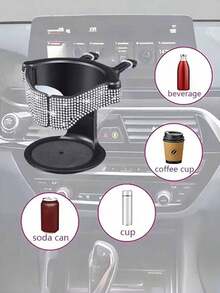 1pc Black & White Crystal Car Cup Holder, Air Vent Mounted Cup Holder Accessory - A - View 6