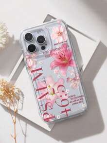 1pc New Transparent Lily Flower Pink Goddess Pattern Shockproof Phone Case, Suitable For IPhone 16/11/12/13/14/15/15 Pro/15 Plus/15 Pro Max11 Pro Max/12 Pro Max/13 Pro Max/14 Pro Max/14 Plus/6/6s/6 Plus/7/8/16 Pro/16 Plus/16 Pro Max, Fashionable Phonecase Protective Cover - Clear - View 3