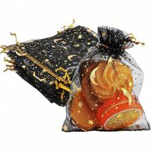 20 chiếc/50 chiếc/100 chiếc túi đựng trang sức bằng lưới màu đen họa tiết trăng sao, có dây rút, thích hợp làm quà tặng tiệc tùng, đựng kẹo, bảo quản và đóng gói trang sức, túi quà tặng sinh nhật, đám cưới và túi đựng vòng tay. - màu đen - Xem 6