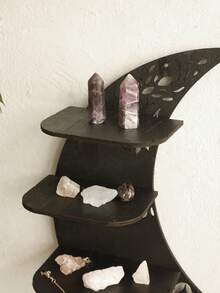 1pc Black Moon Decorative Wall Shelf Gothic Witchy Style Crystal Display Organizer Crescent Shape Layered Tier Storage Rack Carved Detail Jewelry Holder Altar Accent Aesthetic Wall Decor For Bedroom Living Room Meditation Room Apartment Dorm Studio Home Decoration - A - View 9