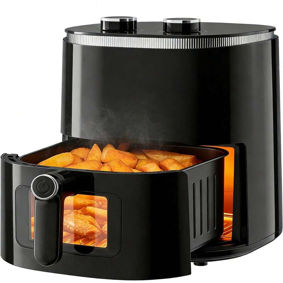 Freidora de Aire 4.2 Litros, 1350 Watts Temperatura Ajustable 80-200°C, Fríe Sin Aceite Eléctrico Multifuncional con Ventana y Luz Interna, Air Fryer Cocina Saludable Sin Aceite
