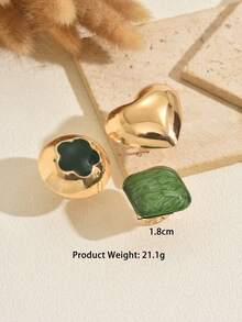 3pcs Exaggerated Fashion Square Enamel Heart & Clover Shaped Ring Set, Casual Chic Fresh Cute Elegant Daily Wear Rings For Women - Multicolor - View 4