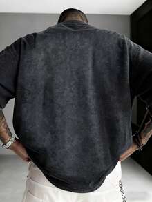 男士休闲百搭雪花印花圆领T恤，夏季 - 深灰色 - 查看 2