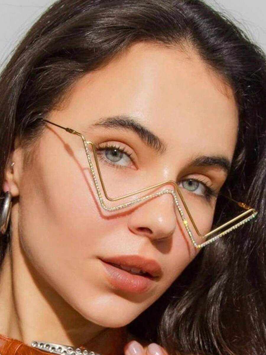 1pc Gold Fashionable Crystal Wavy Eyeglasses Frame, Jewelry Decoration For Women - Gold - View 1