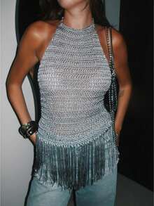 Elevate Your Style With Our Acrylic Vest And Camisole Set In Gray And Yellow - Perfect For Any Occasion - Grey - View 1