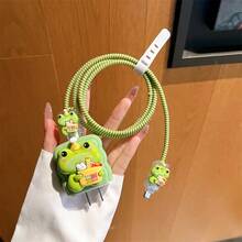 Juego de 5 piezas Funda protectora para cargador compatible con el cargador Apple estándar de EE. UU. de 20 W, enrollador de cable anti-doblado, protector de cable de datos Apple 15/16 para evitar roturas, nuevo diseño lindo de rana. - Multicolor - Ver 8