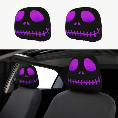2pcs Personalized Car Headrest Covers With Double-Sided Ghostly Face Print - Fits All Models, No Filling Design, Easy Installation - Funny Car Interior Decor For Male/Female Drivers/Passengers - Car Seat Headrest Protector