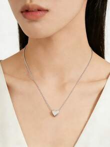 Heart Necklace, Minimalist Jewelry, Silver Tone, Gold Tone, Rose Gold, Ramadan Gift, Eid Mubarak, Daily Wear, Romantic Gift, Simple Pendant - Silver - View 2