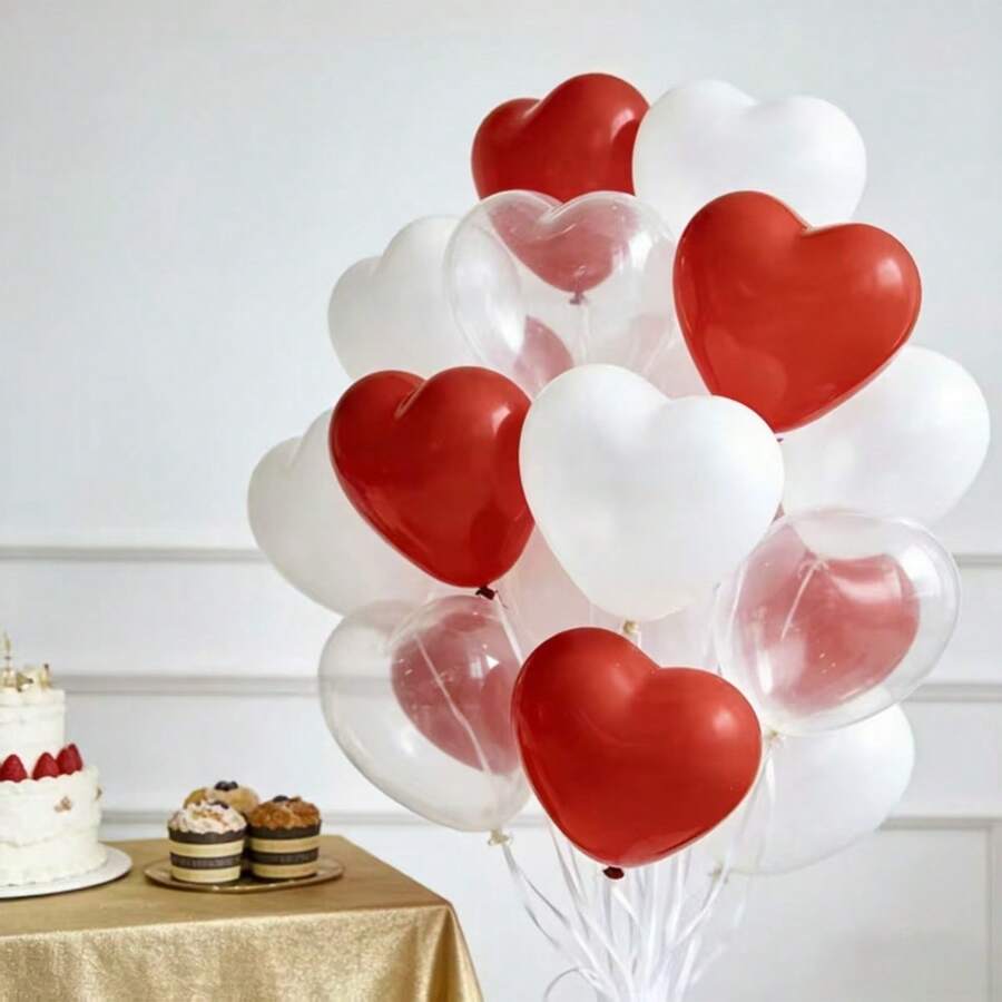 30 piezas/Set Globos de látex con forma de corazón de 10 pulgadas en colores blanco, rojo y transparente, adecuados para bodas, San Valentín, fiestas temáticas, aniversarios, vacaciones, cumpleaños, bailes y otras ocasiones interiores/exteriores. Suministros para fiestas, decoraciones para fiestas y celebraciones, fondos fotográficos, escenas al aire libre. - Ver 1