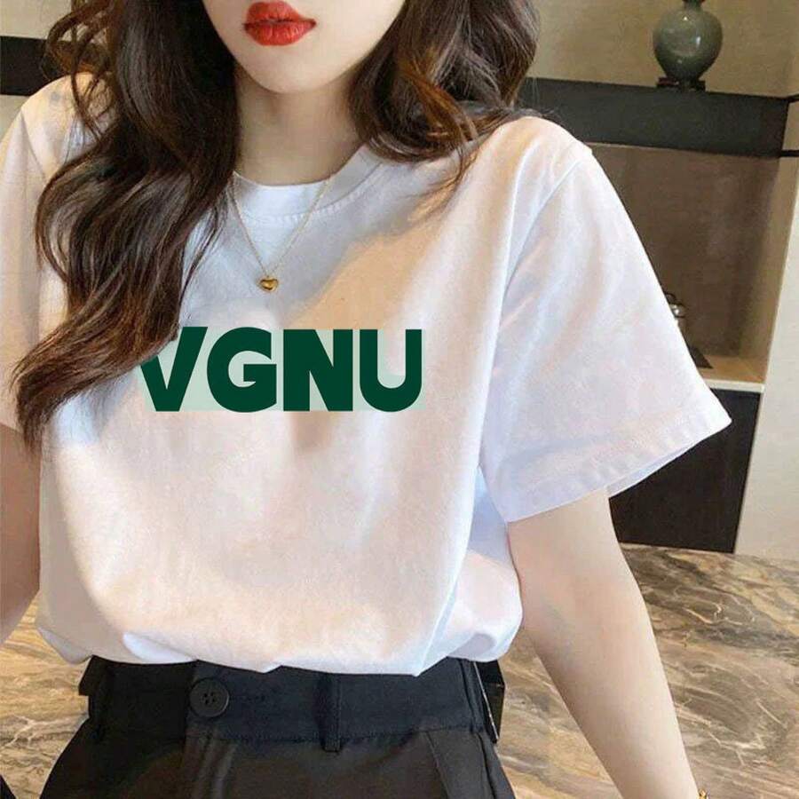 Camiseta de manga corta de algodón puro para mujer, talla grande, nuevo estilo de verano, holgada y estilizadora, blusa blanca, camiseta básica, de moda en . - Camiseta de manga corta 100 % algodón - VGNU - Ver 1