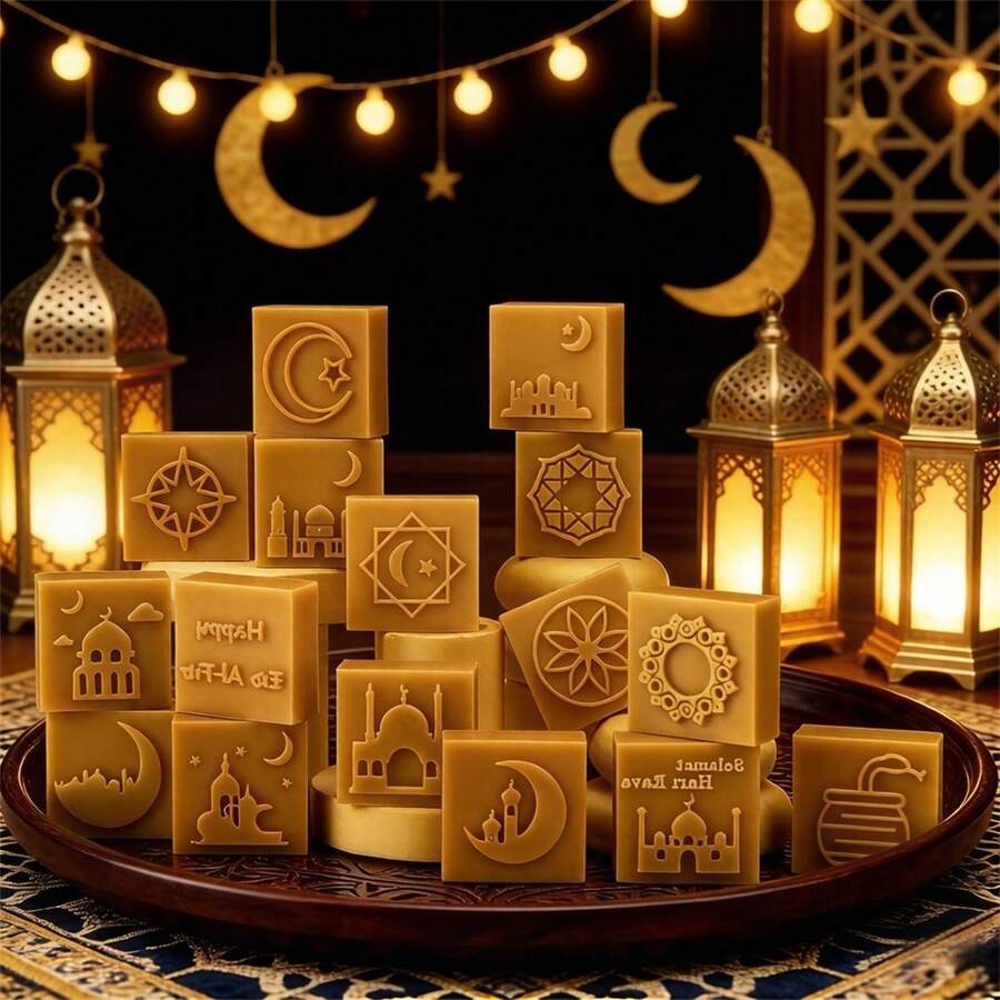 Ramadan Eid Silicone Soap Mold Set - 3D Islamic Crescent Moon, Mosque & Lantern DIY Handmade Soap Candle Making Tools For Resin, Candle, And Clay Crafting
