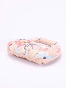 1pc Colorful Sequin Contrast Mesh Floral Embroidery Cloud Design Pleated Niche Linen Tote Bag, Fashion Summer Beach Vacation Style Handbag (Floral Pattern Randomly Sent) - Pink - View 8