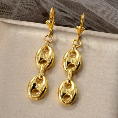 1 Pair Fashionable & Elegant 18K Gold Plated Copper Pig Nose Lotus Clip-On Earrings, Versatile Daily Wear Jewelry For Women