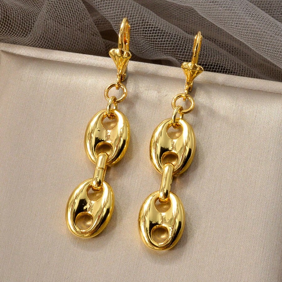1 Pair Fashionable & Elegant 18K Gold Plated Copper Pig Nose Lotus Clip-On Earrings, Versatile Daily Wear Jewelry For Women - Gold - View 1