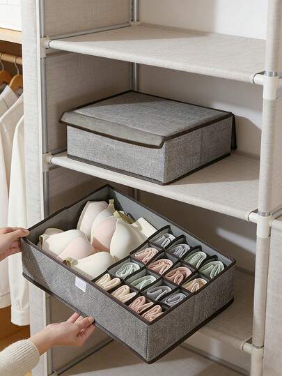 1个翻盖式家用贴身衣物三合一抽屉收纳盒，婴儿房内衣袜子收纳盒，卧室装饰，17/13个隔层