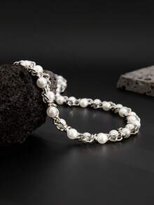 1条嘻哈几何链条镶嵌CCB仿珍珠男士时尚裤链，哥特朋克优雅、休闲简约、街头风、摇滚嘻哈、派对、日常百搭时尚男士裤链礼物 - 褲鏈 - 查看 8