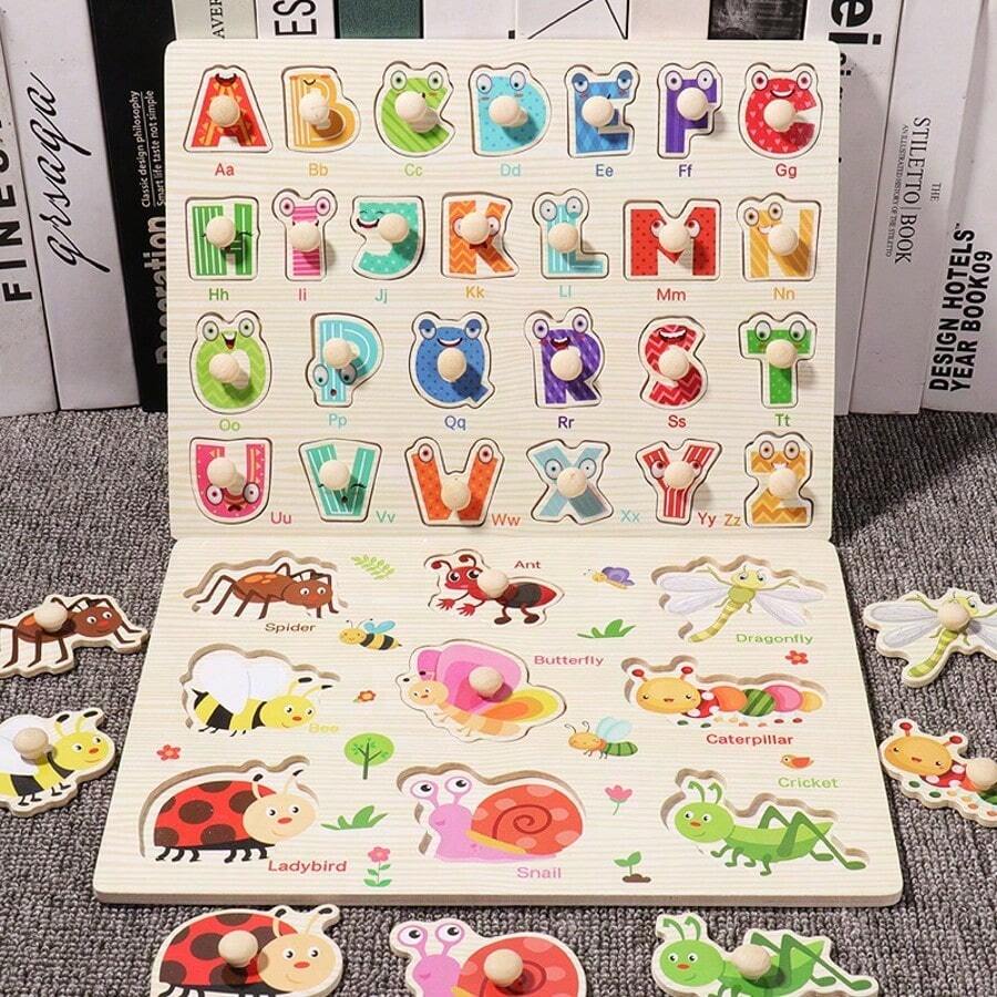 Wooden Embedded Hand Scratching Board, Early Education Animal Cognitive Puzzle, Transportation Tool, Cartoon Toddler Baby Educational Toys - Multicolor - View 1