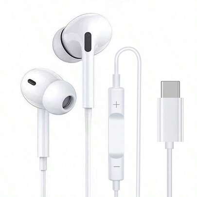 适用于 15/16 Pro Max/17 Air 的有线耳机，带音量控制按钮，入耳式设计，支持 USB-C 立体声音频，Type-C 有线耳机，可用于通话和音乐播放，也适用于大多数 USB-C/Type-C 设备，例如 S24 Ultra、A54、A53、A55、Galaxy S23 FE、S22 等。