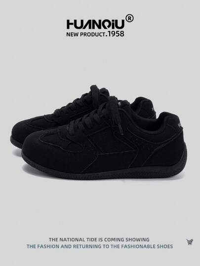 HUANQIU 2026 New Women's Shoes, Women's Skateboarding Shoes, A Pair Of Fashionable, Breathable, Comfortable Lace-Up Design, Home Office Dual-Purpose Little Black Shoes, Dexun Shoes, Lightweight And Comfortable Lace-Up Design, Soft-Soled Sneakers, Height-Increasing Casual Shoes, Running Shoes, Black Racing Shoes, Suitable For All Seasons