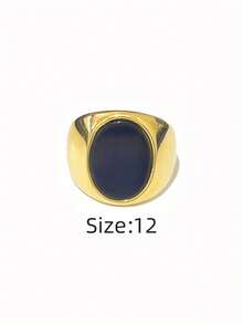 1 pieza Anillo de hombre minimalista casual ovalado, redondo, con diamante de imitación negros, hecho de acero inoxidable 316, chapado en oro de 18K por dentro y por fuera, impermeable e hipoalergénico, adecuado para hombres con estilo minimalista clásico - Anillos ovalados/redondos para hombre - Ver 18
