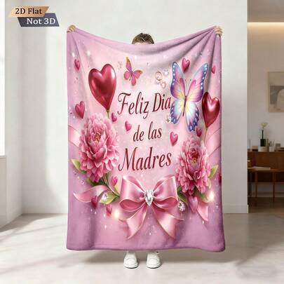 1pc Mother's Day Floral Print Fleece Blanket, Comfortable Flannel Throw Blanket For Sofa, Bedroom, Study, Dorm, Office Bed, Camping Travel, Multipurpose Gift Blanket, Suitable For All Seasons, Great Gift For Girls, Boys And Room Decor