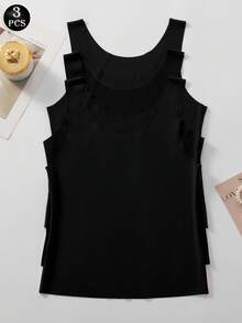 3 piezas Camiseta sin costuras - Camiseta interior sin mangas de cuello redondo suave en colores transparentes/semitransparentes de varios colores - Negro - Ver 4