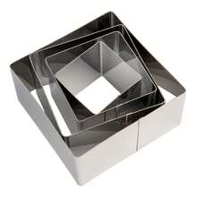 5件套不锈钢波浪边和直边饼干模具（尺寸分别为2英寸、2.6英寸、3英寸、4.7英寸和5.5英寸），4件套方形慕斯蛋糕圈 - 查看 5