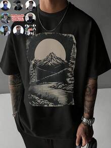 Majestic Mountain Lake View Graphic Tee For Men Unique Nature Inspired Print Short Sleeve TShirt, Casual Everyday Style & Comfortable Cotton Blend Material Perfect Gift Idea! - Black - View 2