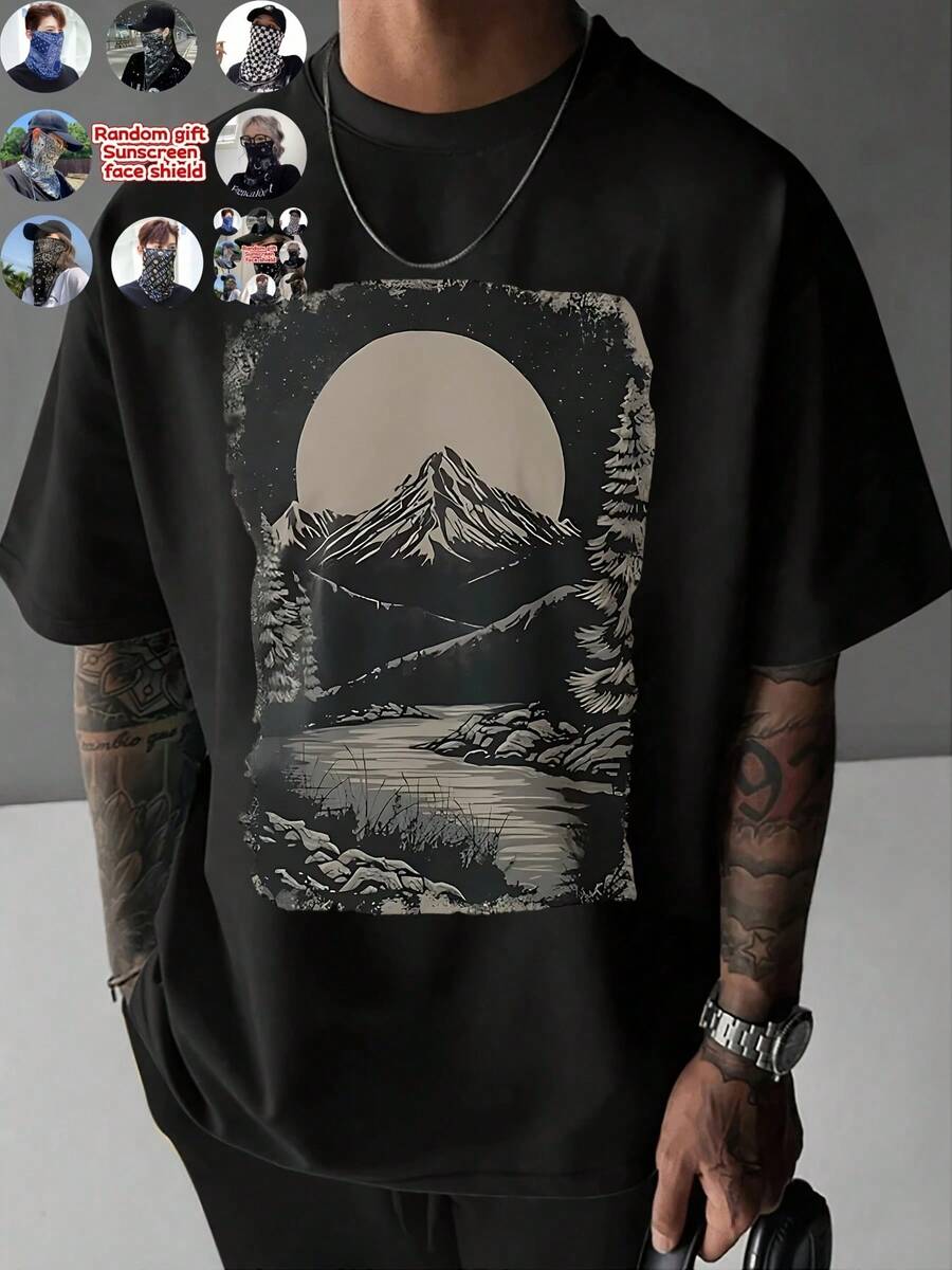 Majestic Mountain Lake View Graphic Tee For Men  Unique Nature Inspired Print Short Sleeve TShirt, Casual Everyday Style & Comfortable Cotton Blend Material  Perfect Gift Idea!