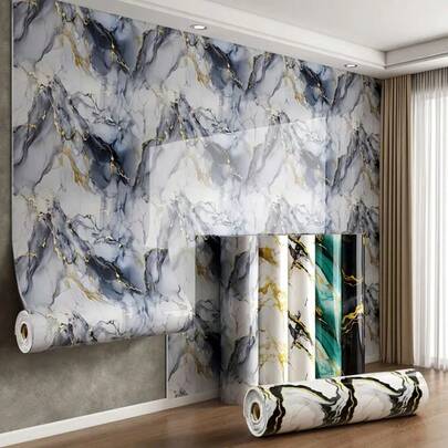 1 rollo de papel tapiz autoadhesivo y removible con estampado de veta de mármol brillante, decoración a prueba de aceite para cocina, campana extractora, gabinete, fondo de pared, decoración de pared, decoración retro, decoración de habitación, decoración del hogar