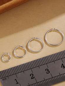 1pc 925 Sterling Silver Plated Earrings Set - Earrings, Eyebrow Rings, Cartilage Hoops, Small Circular Earrings. 925 Pure Silver Earrings With Anti-Allergy Function - Single - View 7