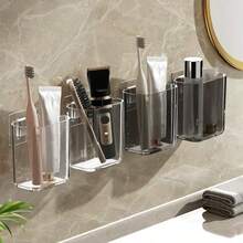 2pcs/1pc Bathroom Shelf, Minimalist Design Wall-Mounted Toothbrush Holder, Self-Adhesive Electric Toothbrush Storage Box, Waterproof Toothbrush Rack, Cosmetic Organizer, Space-Saving Wall Mount, Suitable For Bathroom, Vanity, Sink, Toilet, Countertop, No Drilling Required, Toothpaste & Toothbrush Cup Drainage, Household Items, Travel Essential, Daily Use, Bathroom Accessories, Unique Gift, Creative Home Bathroom Decor - Multicolor - View 4