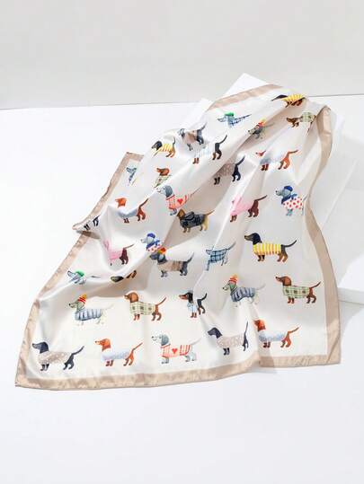 1条新款小狗图案多功能小方巾，时尚配饰，可系于头部、手腕或颈部