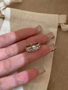 1pc Double-Layer Integrated Diamond Pattern Pinky Ring - Silver - View 2