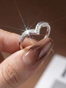 1pc S925 Sterling Silver V-Shaped Engagement/Wedding Ring, Women's Promise/Eternity Ring, Exquisite Jewelry Gift - V-shaped Diamond Ring - View 6