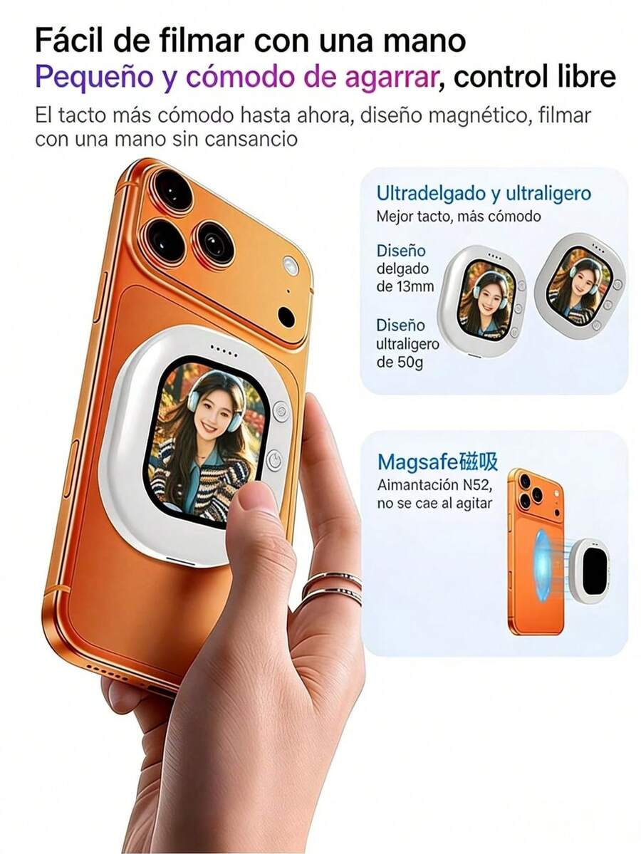 Display Selfie T30 Magnético Inalámbrico | Pantalla para Selfies y Streaming | Compatible con Todos los Celulares - Blanco - Ver 1