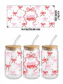 4pcs/Set UV DTF Transfer Stickers For 16oz Libbey Glass Cups (Size: 9.4x4.3 Inches), No Heat Required, Floral Sunflower Rose Lavender "Best Life Mom" Pattern, Retro Mom Letter Bow Heart Aesthetic, Waterproof Removable Stickers, Mother's Day Gift - MAMA 04 - View 6