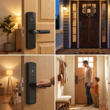1PC Smart Lock, Electronic Keyless Entry Door Lock With Fingerprint And Keypad, Polished Finish, Battery Powered, Card Sense Access, Secure Biometric Door Handle For Homes And Offices - Black - View 2