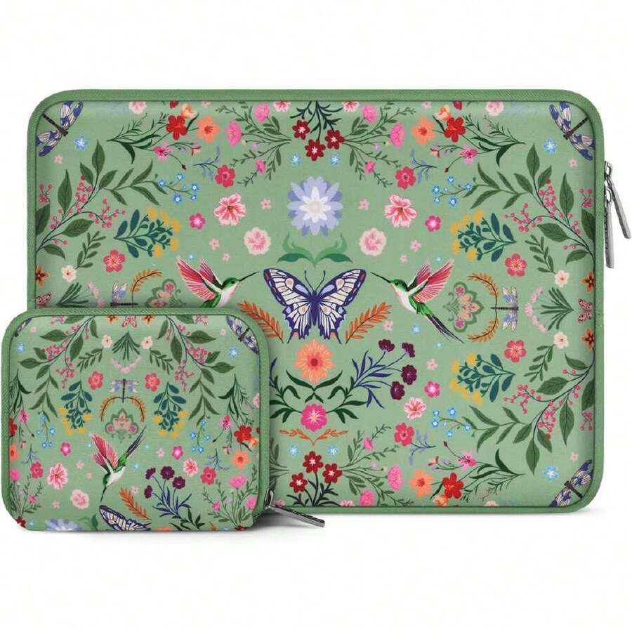 Funda para Laptop 13.3 Pulgadas,13-14 Pulgadas Bolsa para Portátil Compatible con MacBook Air/Pro 13/Pro 14, HP   ASUS ,Plantas de Colibrí&Flores Neopreno Manga con Bolsillo,Verde,41841451 - Rosado Sandía - Ver 1