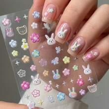 5D Embossed Spring Flower Design Nail Art Stickers, Nail Art Decals For Nail Art Decoration, Self Adhesive Nail Art Supplies For Women And Girls - 5D-0016 - 查看 2