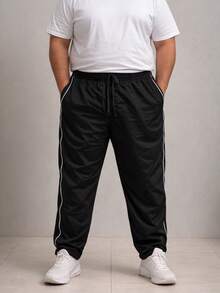 Men's Plus Size Tactel Pants G1 G2 G3 Jogger Pants With Side Stripe, White Stripe, Sporty, Training, Gym, Casual, Comfortable, Premium Tactel, High Waist, Elastic, Adjustable Drawstring, Large Size, Summer, Lightweight, Quick Drying, New Arrival, Colors, Stylish, Modern, Affordable, Quality, Durable - 黑色 - 查看 3