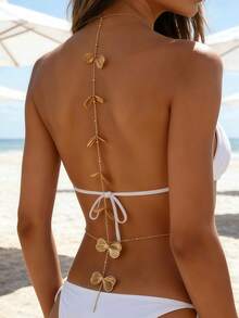 1pc Bohemian Style Metal Butterfly Leaf Backless Body Chain, Niche Design Body Jewelry, Suitable For Bikini, Beach, Vacation, Photo Shoot - Gold - View 2