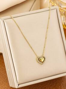 Pendientes casuales con forma de corazón de acero inoxidable, resistentes a la decoloración - Dorado - Ver 3