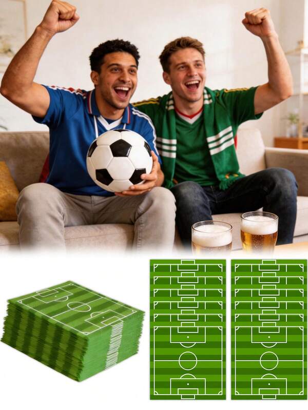 20 piezas Servilletas de papel con temática de fútbol, de un solo uso con diseño de campo de fútbol, portería, decoraciones de fiesta con temática de la Copa del Mundo, servilletas de almuerzo con diseño 3D de portería, adecuadas para cumpleaños deportivos, día del partido de fútbol, celebración de fans de fútbol, decoraciones del día del partido, actividades - Regalo de papel de fiesta para fans de fútbol
