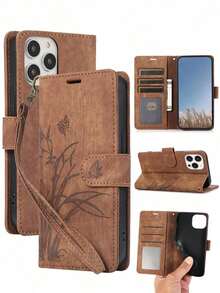 PU Leather Basic Anti-Drop Phone Case With Credit Card Slot, Flip Wallet Style Phone Case - màu nâu - Xem 2