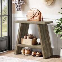LITTLE TREE 2-Tier Solid Wood Narrow End Table For Living Room, Small Side Table With Storage, Rustic Bedside Table Nightstand For Bedroom, Small Places, 23.62" L X 11.81" W - 水洗棕色 - 查看 5