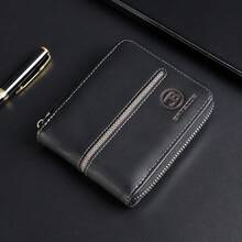 Men's Short Wallet, Zipper Design Business Retro Style Letter Embossed, Minimalist Credit Card Holder Purse - Multicolor - View 15